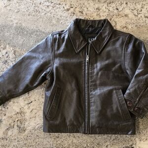 Toddler Vintage Gap Bomber Brown Leather Jacket XXS